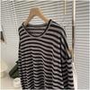 Spring Striped Long Sleeved T-shirt for Women Loose and Lazy Round Neck Casual Top Base Shirt