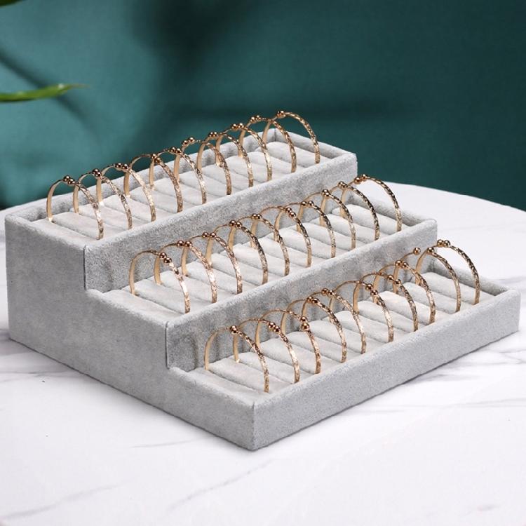 Frosted Velvets Jewelry Presentation Tray 3 Step Trapezoid Shelf Sturdy Base For Earring Retail Displays