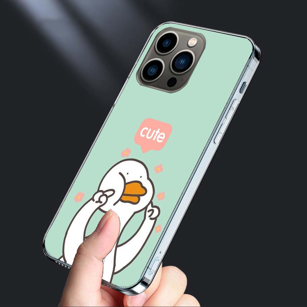 Cute Cartoon Duck Phone Case For Iphone 16E 15 Pro 14 Plus 17E 16 17 Pro Max Air 11 12 13 Mini Shockproof Capa Cute Cover TPU