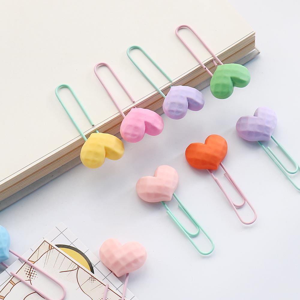 7pcs/lot Coloful Heart Paper Clip Decorative Bookmark Binder File Clips School Office Stationery Accessories