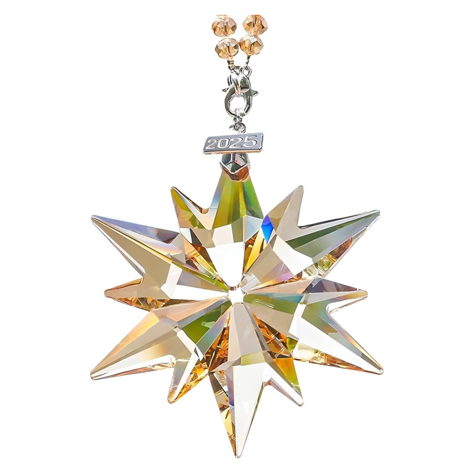 Crystal Star Ornament 2025 Edition Faceted Hanging Decoration with Year Tag for Home and Holiday Display One Size