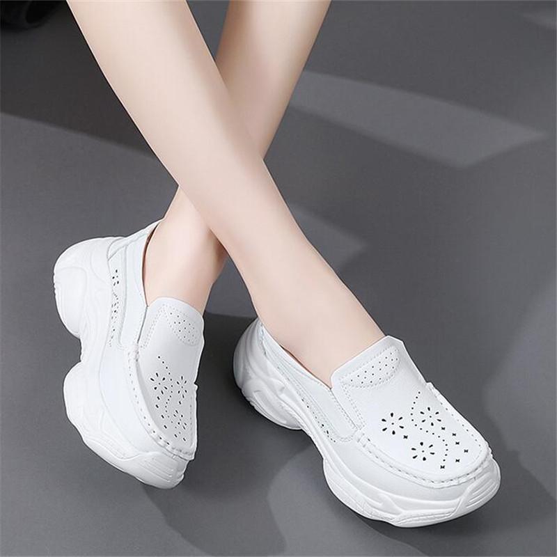 Fashion Women Wedges Platform Ladies Shoes Casual White Soft Nurse Work Shoes Hollow Out Breathable Comfort Flat Sneakers Shoes