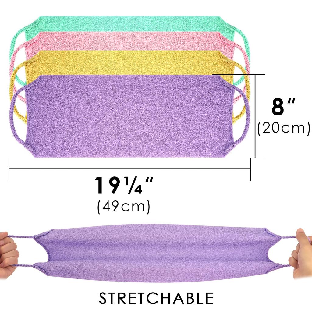 Linkidea Elastic Pull Strap Exfoliating Towels Bulk Wholesale Exfoliating Back Scrubber with Scrub Bath Deep Clean Skin for Body Shower 8-Pack Pack,