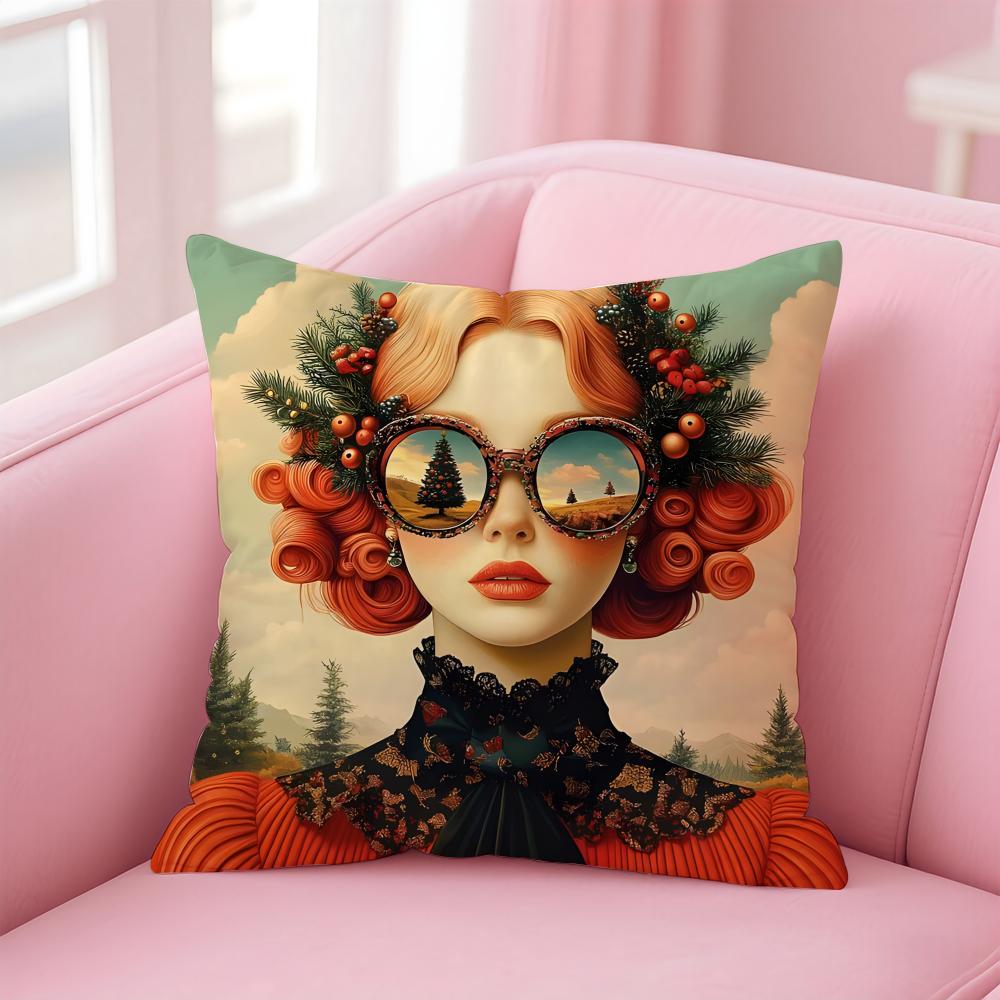 Fashionable Casual Eyeglasses Girl Woman Cushion Cover Pillowcase Short Plush Invisible Zipper Room Sofa Cushion Cover
