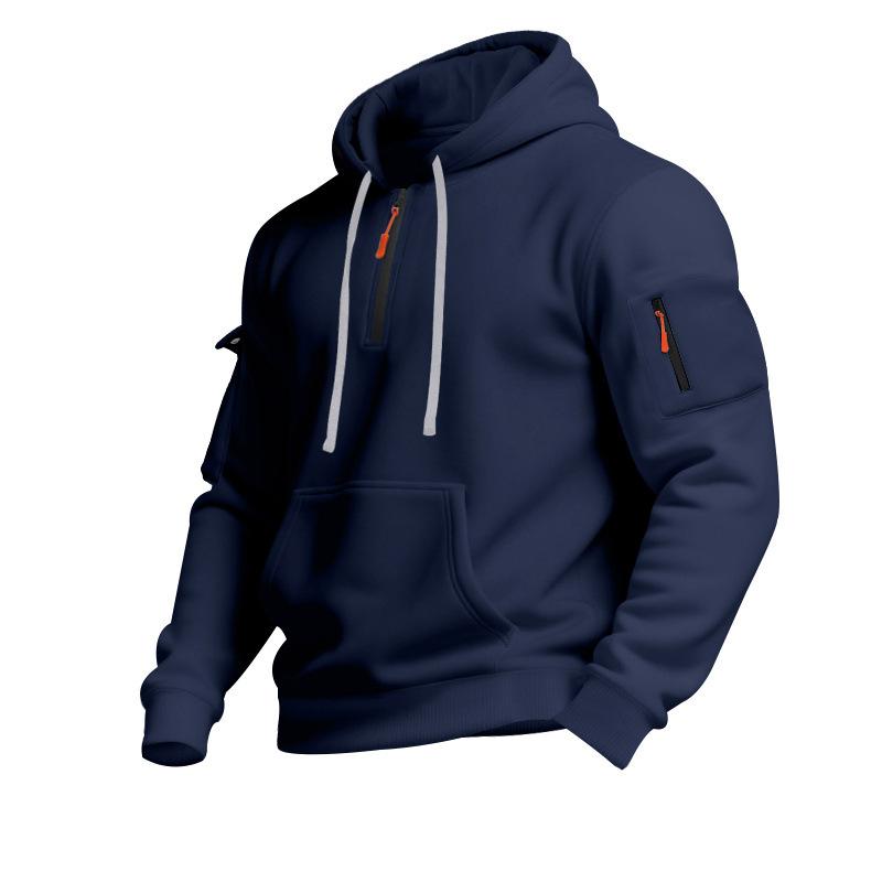 Men S Casual Fleece Lined Hooded Pullover Sweatshirt Multiple Zipper Pockets Plus Size