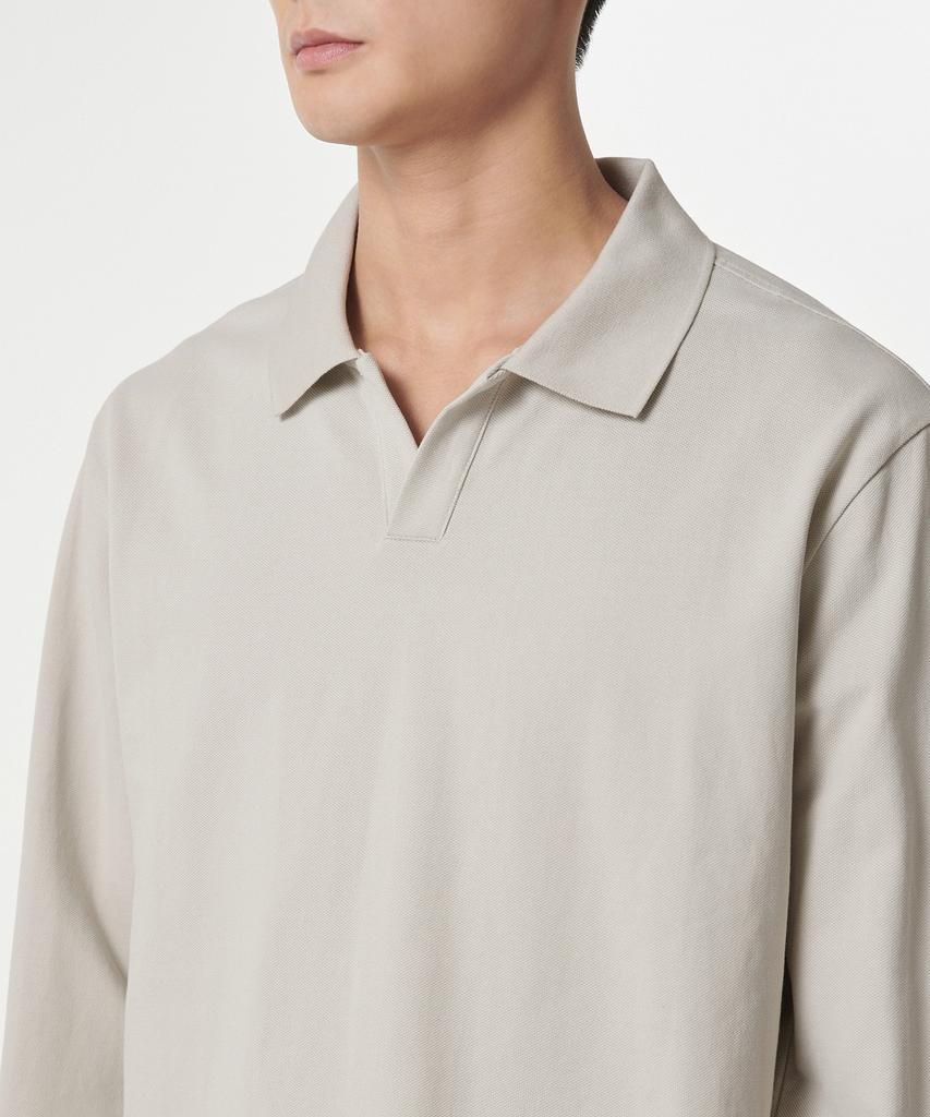 MUSINSA STANDARD Slit Neck Long Sleeve Pique Polo Shirt [Mushroom]