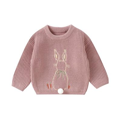 Toddler Baby Girl Easter Sweater, Bunny Embroidery Pattern Long Sleeve Round Neck Knitwear Pullover 