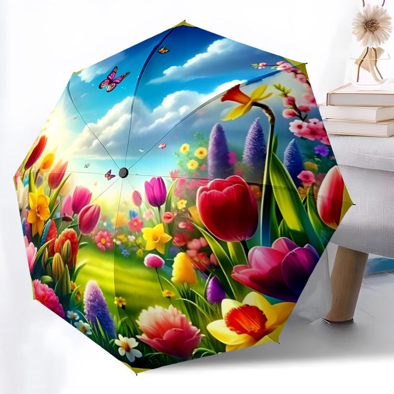 

1pc Spring Flowers Automatic Umbrella - Automatic Opening And Closing, Sturdy Iron Frame, Formal Occasions yy251018174