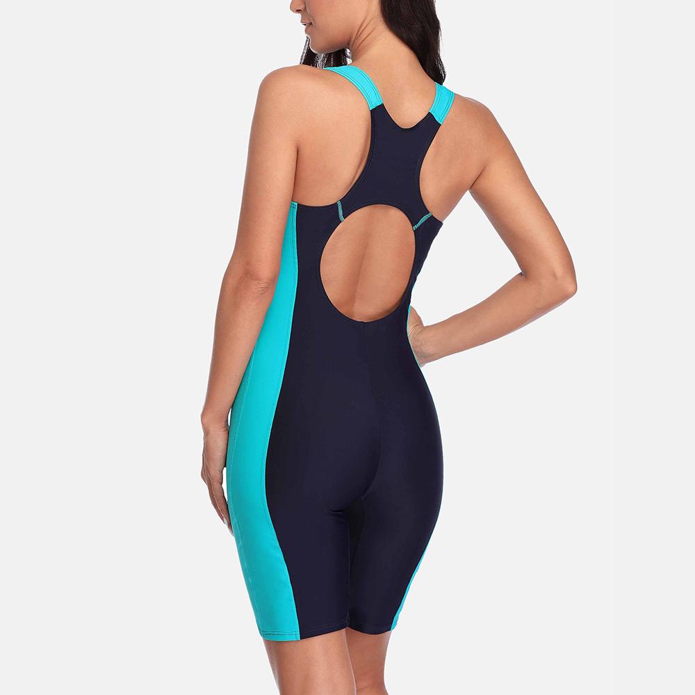 CHARMLEAKS Maiô esportivo feminino de uma peça, roupa de banho esportiva profissional, Boyleg, roupa de praia, colorblock