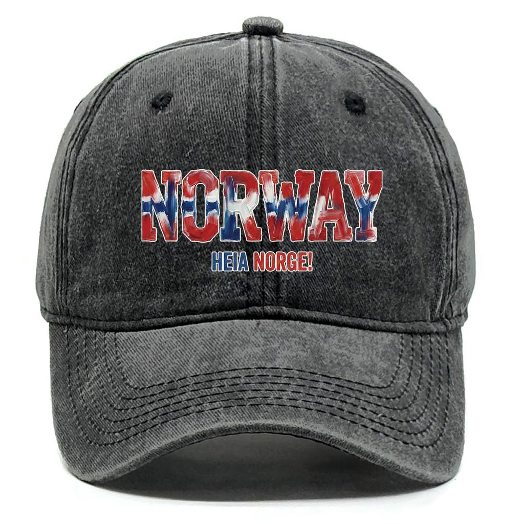 "NORWAY" "HEIA NORGE" Flag Printed Sun Hat , Adjustable Snapback Baseball Cap Simple Leisure Lightweight Distressed Dad Hat