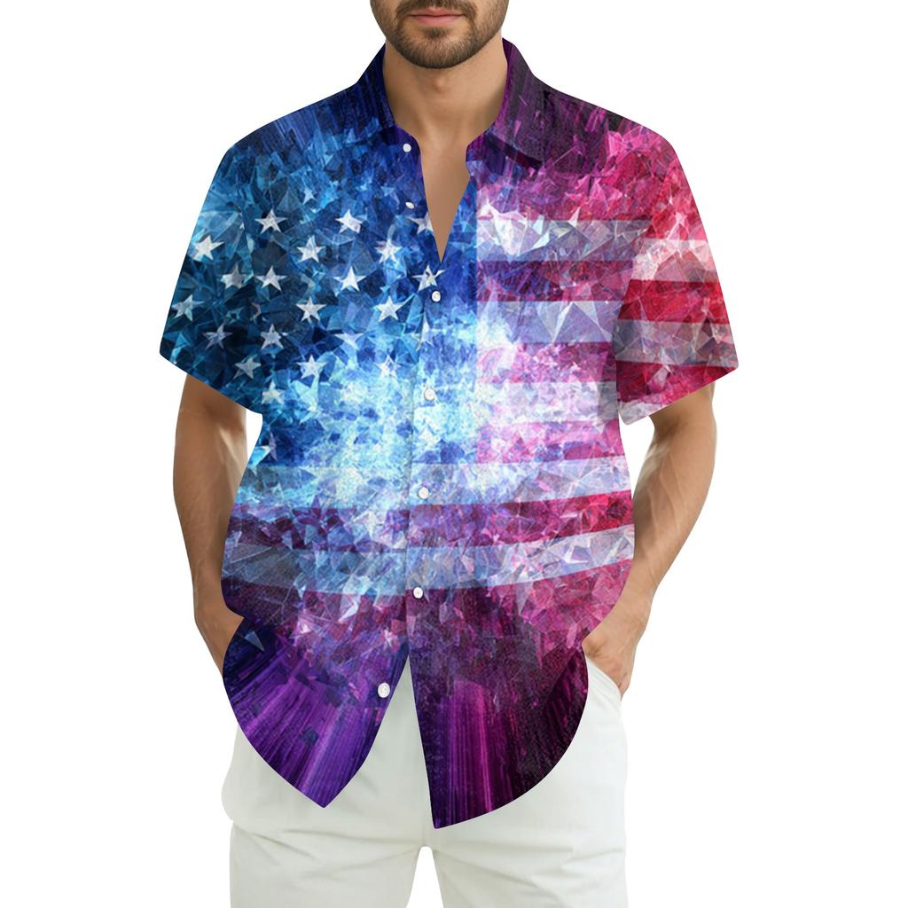 Men's Summer Casual Independence Day Print Short-Sleeve Shirt