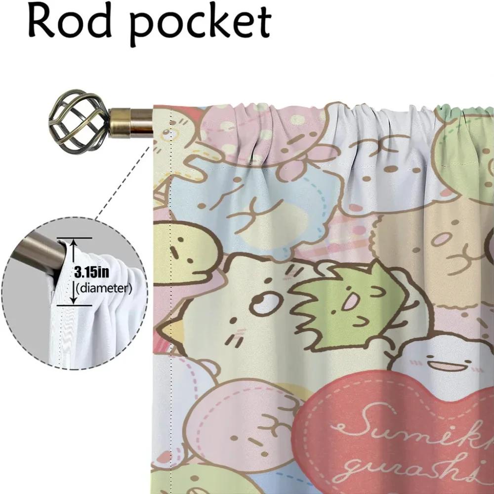 Set Of 2 Sumikko Gurashi Home Interior Curtains Living Room Shades Tulle Bedroom Partition Camera Mosquito Repellent Made Polyester Sitting Window