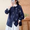 New Japanese simple casual style double-layer cotton yarn pure cotton shirt women's loose and thin retro printed long-sleeved shirt