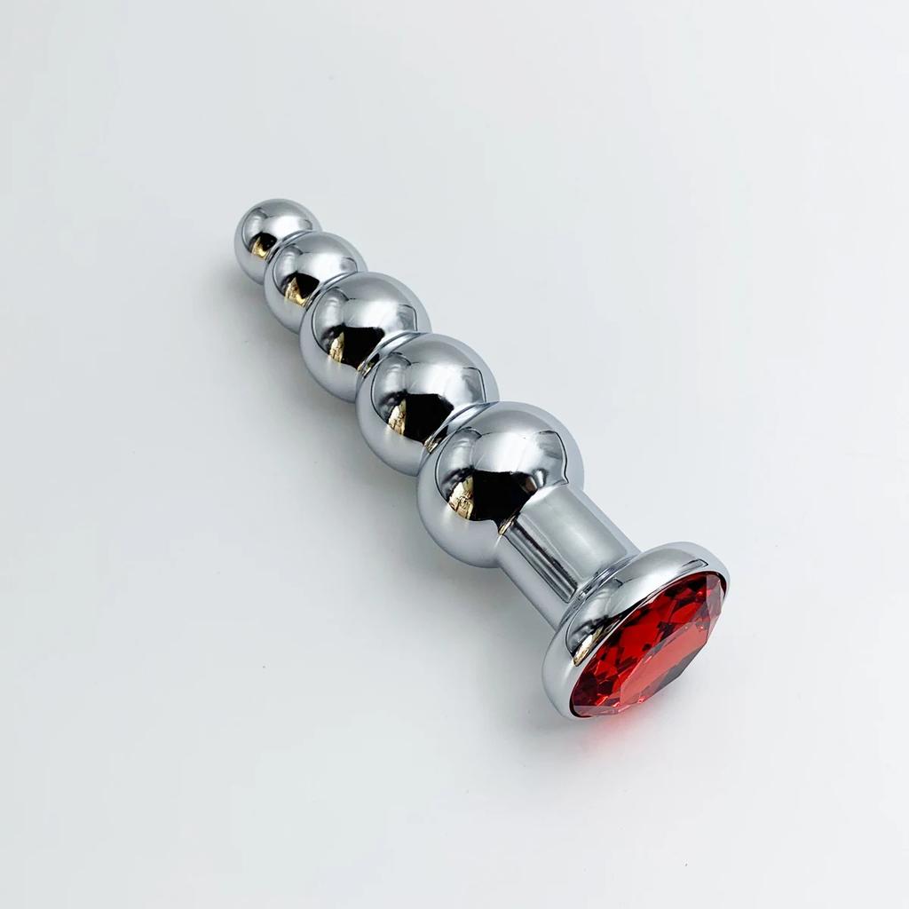 Tapón anal de acero inoxidable para masaje de próstata, con 5 bolas, juguetes sexuales para hombres, mujeres y homosexuales, tapones anales de metal