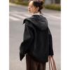 MOHANIMEI Korean Style Faux Lamb Wool Patchwork Hooded Jacket
