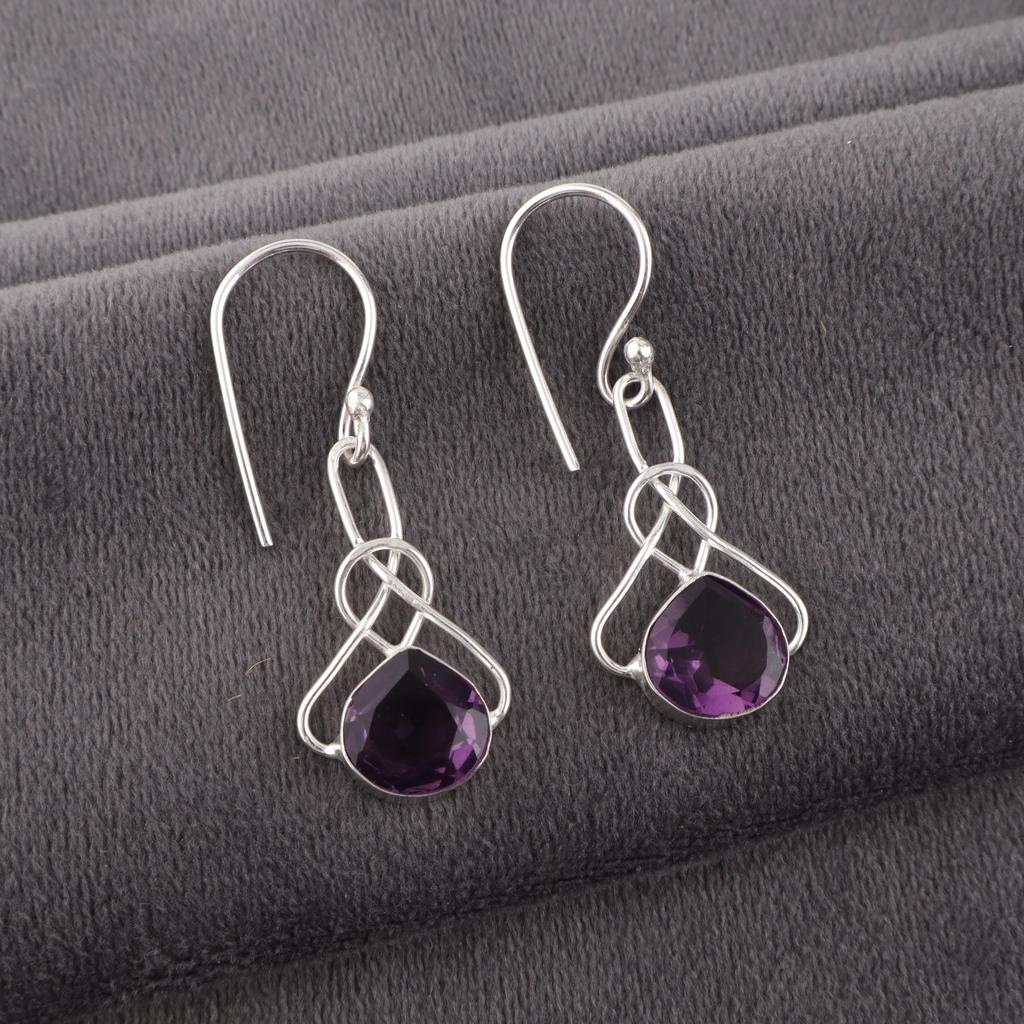 African Amethyst Earrings, 925 Solid Sterling Silver Gemstone Jewelry, Handmade Earrings, For Thanksgiving Gift