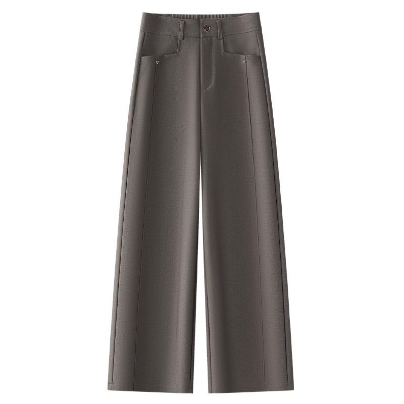 Women's 2025 Beige Wide-Leg High-Waisted Slimming Pants - Spring & Autumn Casual Straight-Leg Trousers