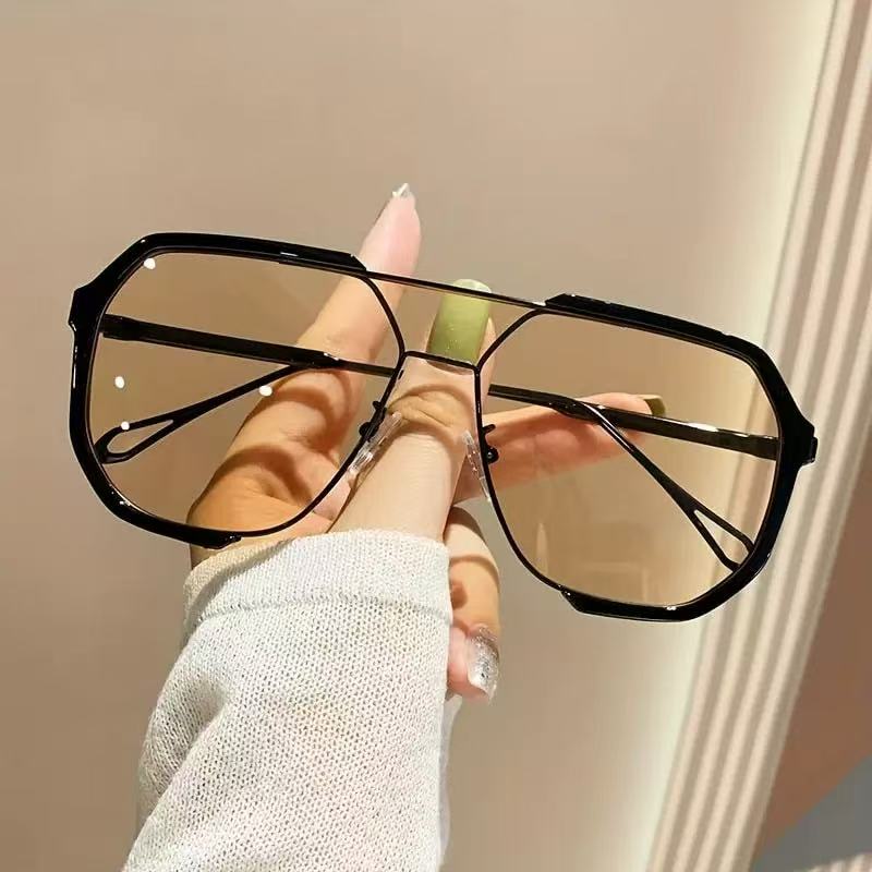 Fashion Double Beam Large Frame Polygonal Sunglasses Fashion Concave Style Sunglasses 31758