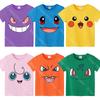 Different Colors Cartoon Face T Shirt Cute for Boys Girls Pokemons Pikachus Summer Cotton Clothes Tops Anime Kawaii Short Sleeve