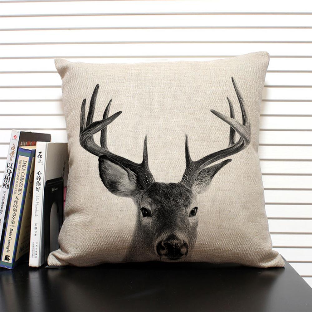 

African Animal Lion Elephant Elk Decorative Pillow Cover Sofa Cushion Cover Farm Animal Portrait Linen Pillowcase 45x45cm 45x45CM(18x18in)