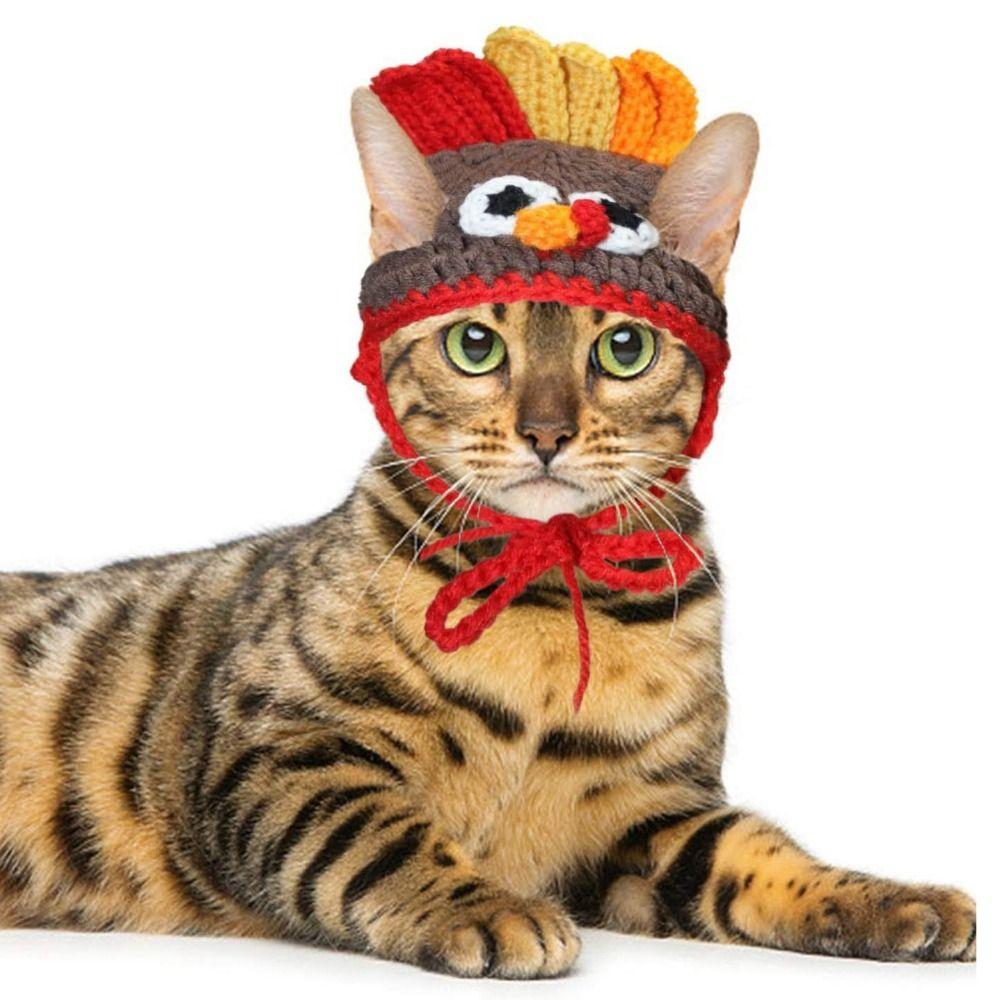 Elastic Cat Turkey Hat Cartoon Cat Cosplay Headwear Cute Pet Knitted Hat  For Cats Puppy