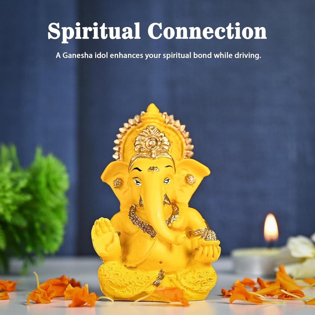 Mini Ganesha Car Idol - Small Handcrafted Ganesha Statue for Dashboard, Home, or Office - Sign of Blessings, Wealth, and Happiness