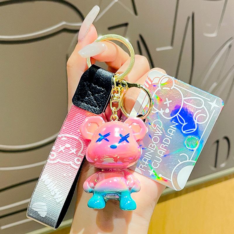 Acrylic Cartoon Graffiti Bear Key Chain Creative Doll Women Bag Pendant Jewelry Cute Mobile Phone Car Keychain Xmas Birth Gift