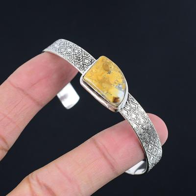 Trillion Maligano Jasper Stone 925 Sterling Silver Wedding New Bangle Bracelet