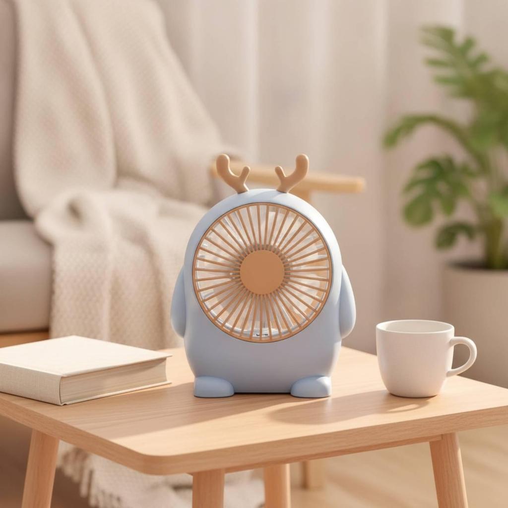 5xSmall Tabletop Fan Circular Grille USB Desk Stable Base for Desktop, Dorm Room Pink Rabbit