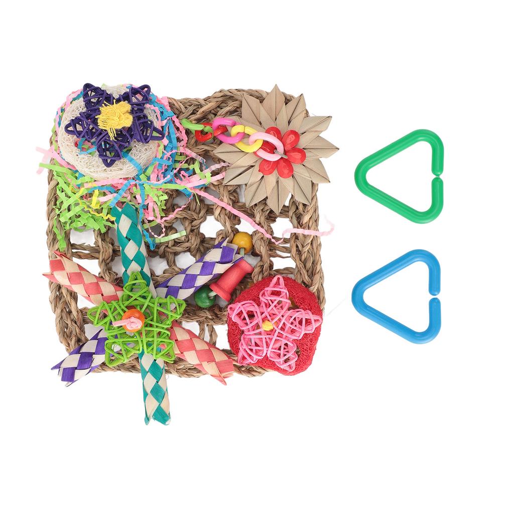 Bird Foraging Wall Toy Edible Woven Climbing Hammock Mat with Colorful Chewing Toys for Parrot
