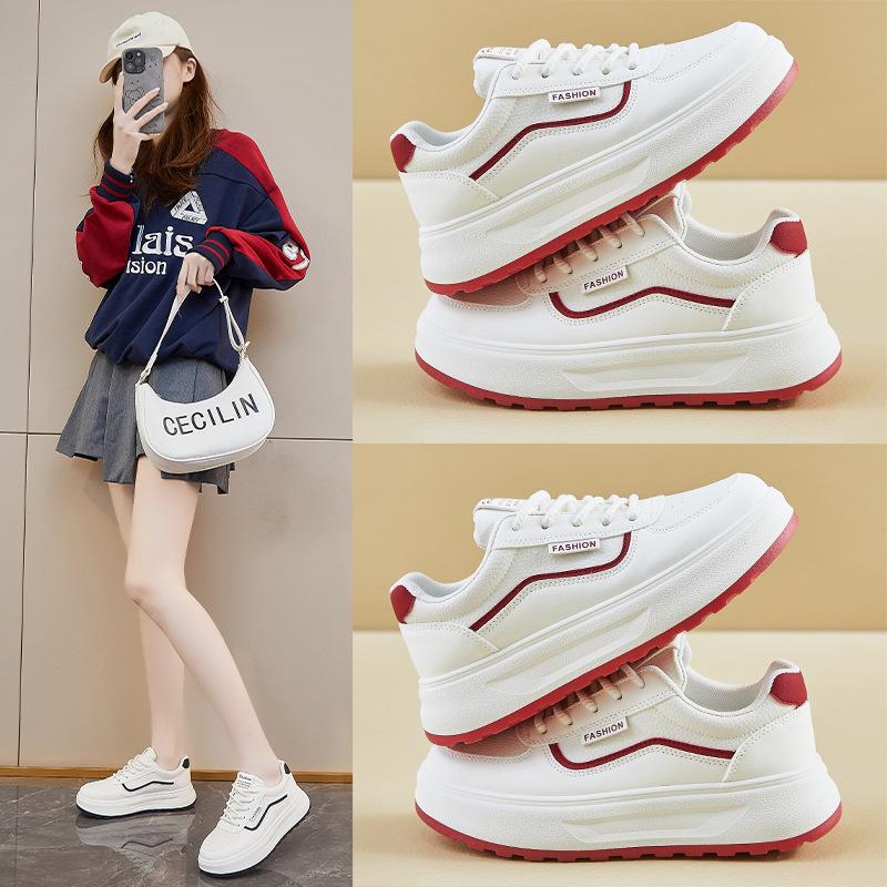 Pantofi albi de primăvară Stil nou de pantofi sport cu talpă groasă și talpă înaltă pentru elevi Pantofi casual