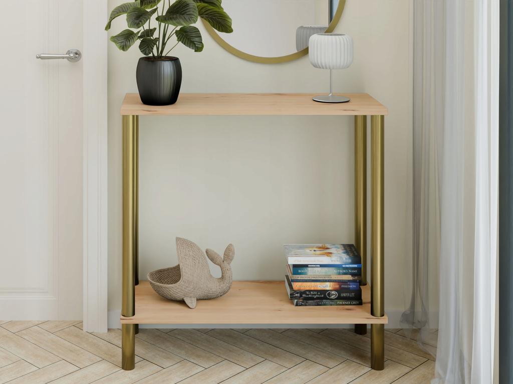 Konsola Nowoczesna Z Półką 80X30X80 Cm Metalowa Złota Do Przedpokoju
