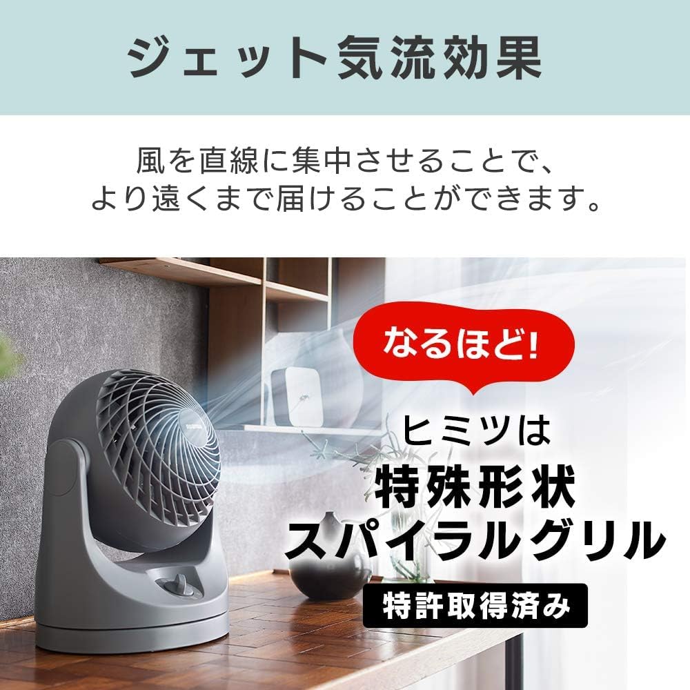 IRIS OHYAMA Circulator 8 Tatami Swings Left and Matte Powerful Gray Fan, Quiet, Mats, Right, Macaron, Design, Airflow, Compact, PCF-MKM15-H,