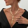 Fashion Irregular Hammered Metal Y-Shaped Necklace, Ins Cool Style Special Shape Long Necklace For Women
