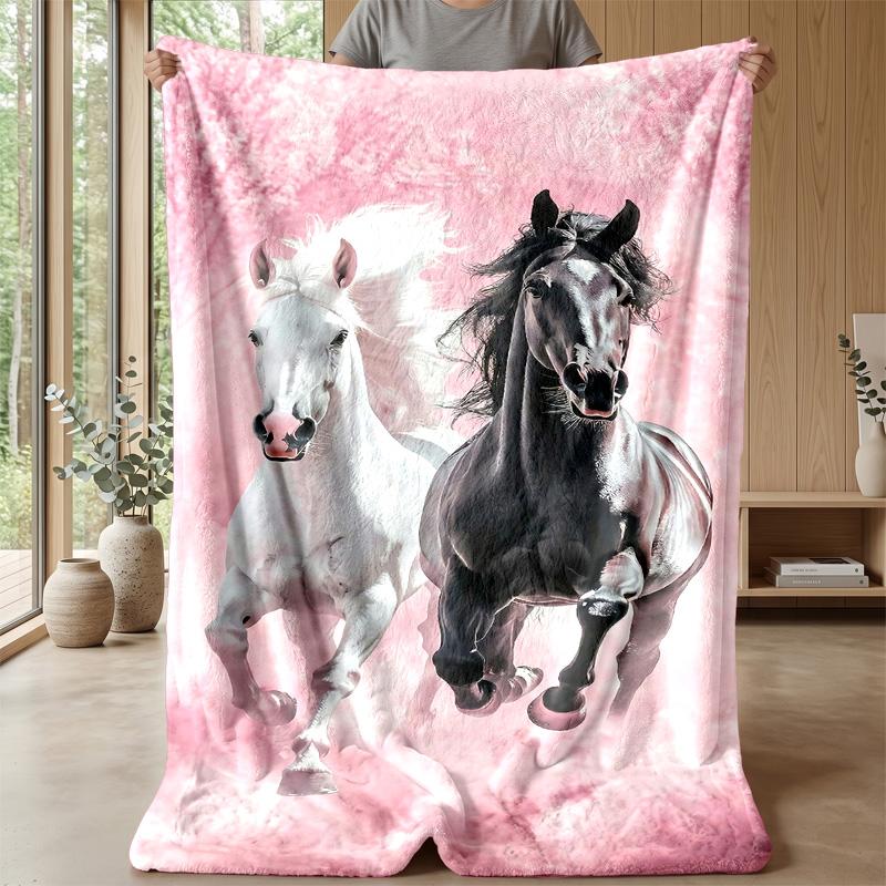 Horses in Ornate Frame Theme blanket Lightweight Warm Flannel Blanket Decorative Throw Blanket for Home Decoration