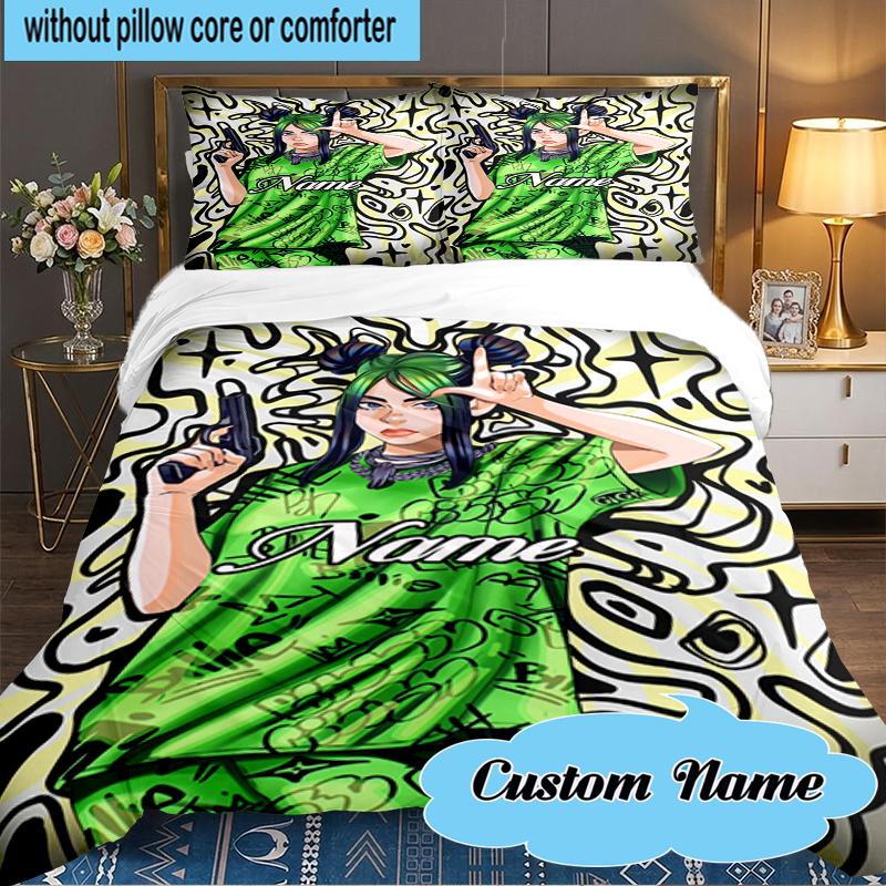 Custom Name Green Power Symbol Bedding Set 3pcs, Bedding Set Including 1pc Duvet Cover And 2pcs Pillowcases for Bedroom, Dormitory Gift