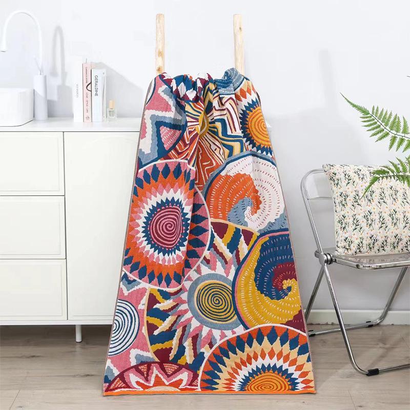 Buntes 5-lagiges Gaze-Badetuch, wasserabsorbierend, Badetuch für Paare zu Hause, Badetuch für alle vier Jahreszeiten, geeignet für das Badezimmer