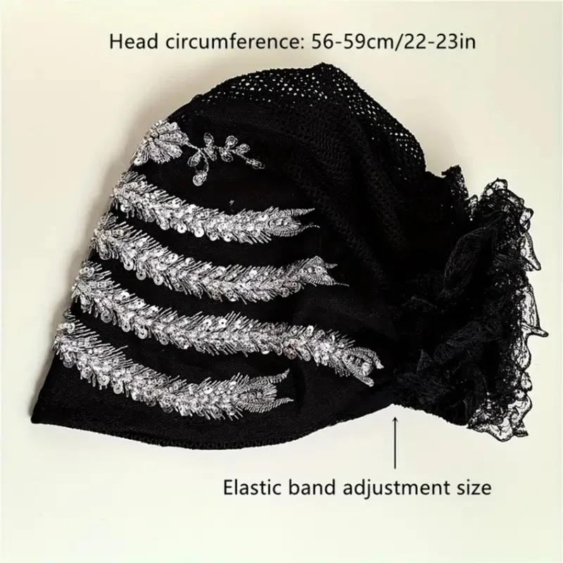Luxuriöse Stickerei Pailletten Plissee Turbanmütze für Frauen Afrikanische Damen Wickelkopfhaube Muslimischer Turban Hut Damen Kopfwickel