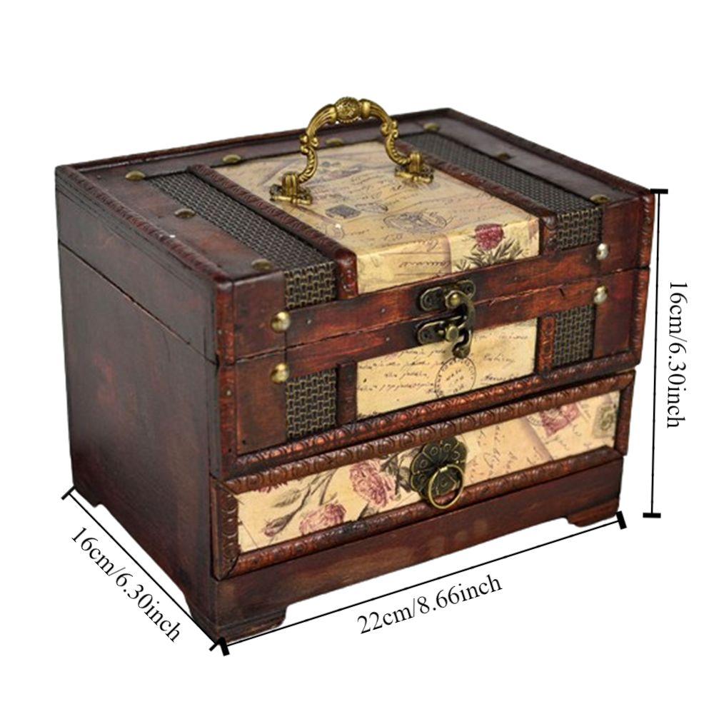 Intricate Carved Retro Distressed Storage Box Creative Dressing Box Wooden Treasure Box  Rings