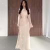  autumn new European and American Amazon cross-border round neck irregular long-sleeved top fishtail skirt set