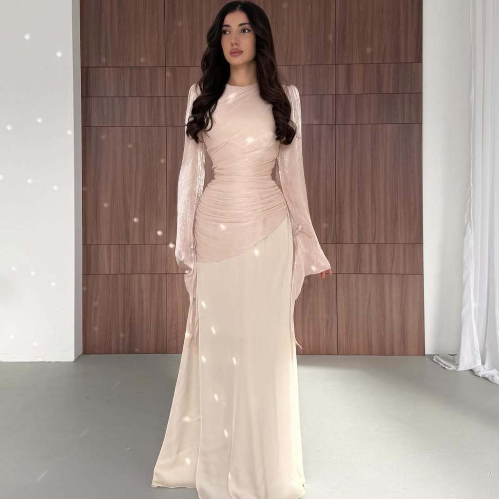  autumn new European and American Amazon cross-border round neck irregular long-sleeved top fishtail skirt set