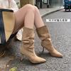 Medium tube tip pleated pile boots women's thin heel lazy wind babes summer loose suede high heel boots