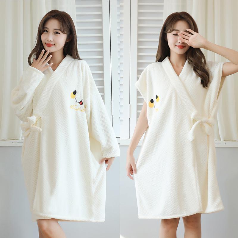 Women's Wearable Bathrobe: Soft, Absorbent, Thick, Long Sleeve, Tie-up; Perfect for Salon or Home.