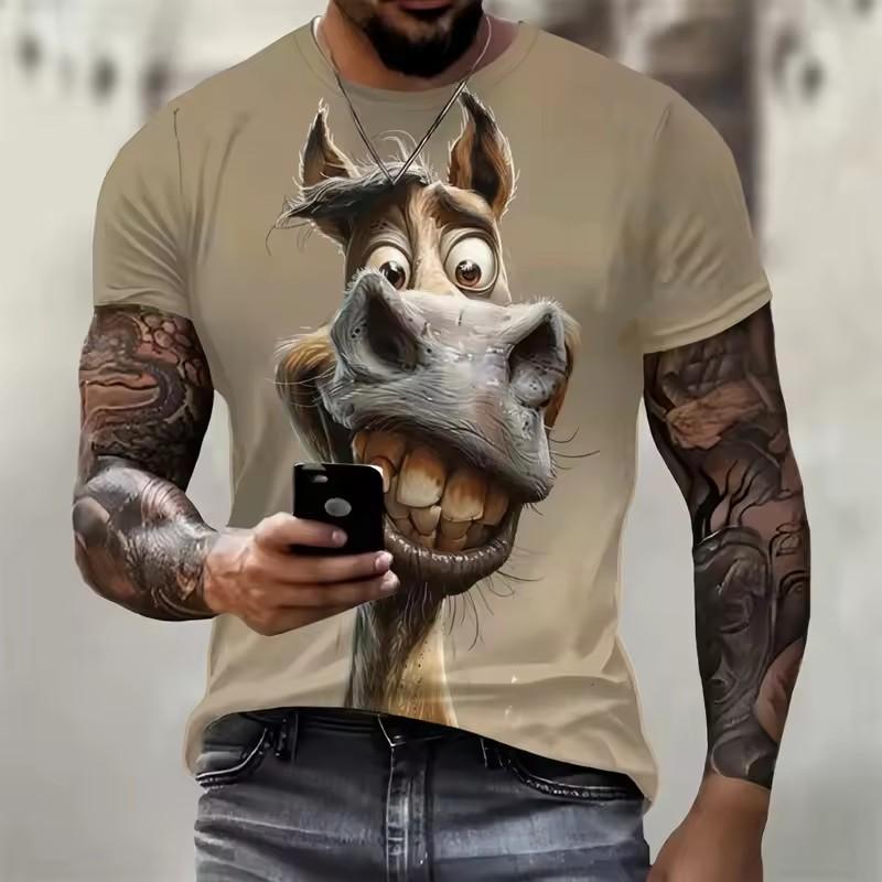3D Printed Interest Animal T Shirt for Men Horses Donkeys Pattern Tees Round Neck Breathable Comfortable Short Sleeve T-Shirts