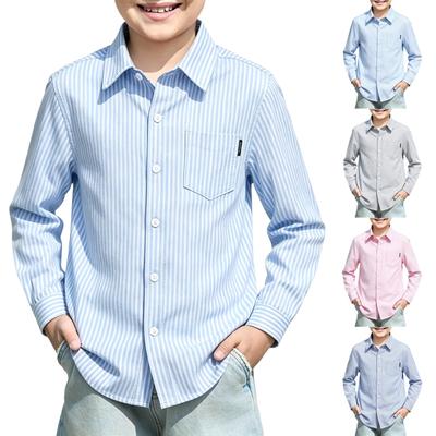 Kids Long Sleeve Striped T-Shirt with Turn-Down Collar for School