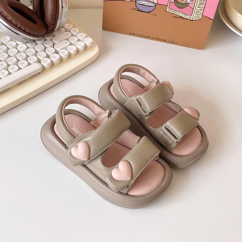 

Girls Sandals Summer Kids Fashion Heart-shape Princess Sandals Party Dress Shoes Children Soft Sole Beach Platform Flats H06258 26 хакі