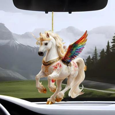 Horse Ornament Acrylic 2D Flat Realistic Flying Horse Christmas Tree Pendant with Sparkling Rhinestone Home