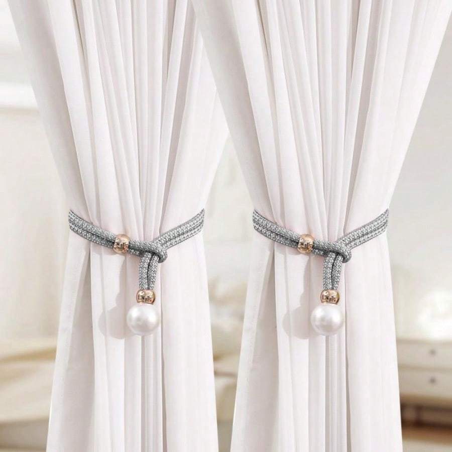 Pearl Curtain Tiebacks, Curtain Pearl Tiebacks, Decorative Fixings, Rope Curtain Tiebacks No Punch Adjustable Pull-outs