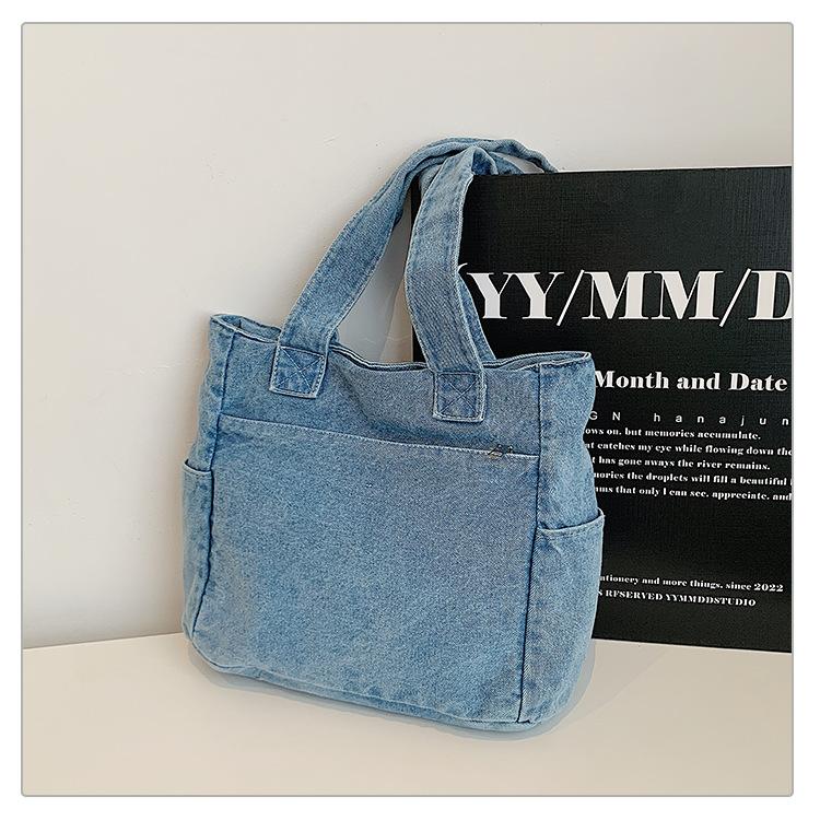 

2025 Japanese washed denim cloth shoulder bag women s literary large-capacity underarm bag trendy fashion student schoolbag светло-синий