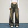 High Waist Yellow Mud Color Vintage Jeans Women 90s Retro Straight Baggy Denim Pants Female Streetwear Y2k Casual Wide Leg Trouser